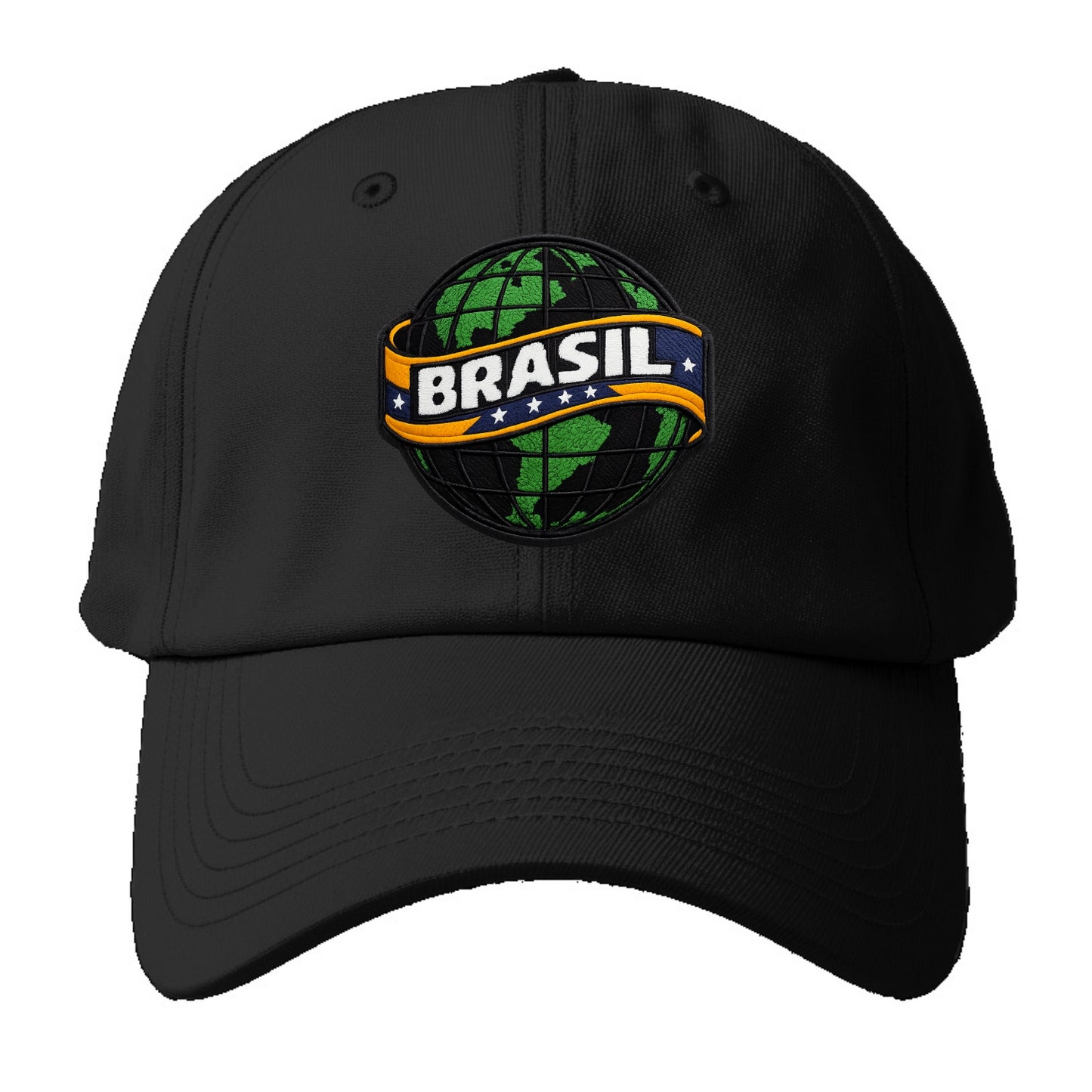 BRAZILIAN FLAG GLOBE - green globe with banner in green yellow blue , Brasil - Baseball Cap - Black