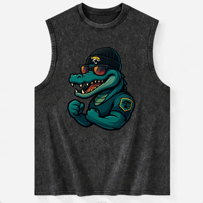 Jacksonville Alligator wearing Jaguars beanie with swamp patch and wayfarer - Vintage Washed Tank - Black
