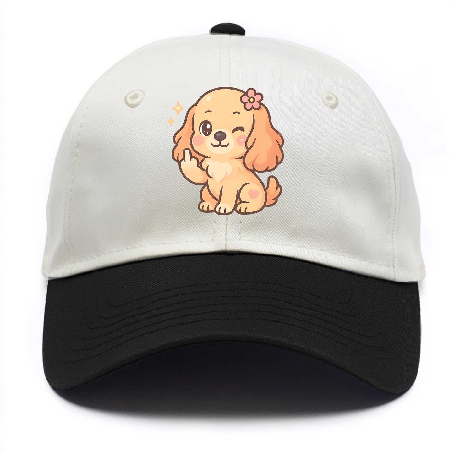 Cocker Spaniel with long wavy ears, gentle face, paw flipping off - Two Tone Cap - Black
