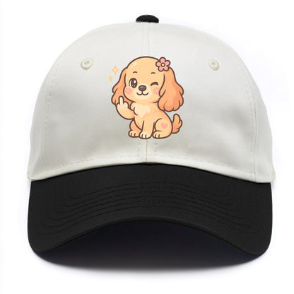 Cocker Spaniel with long wavy ears, gentle face, paw flipping off - Two Tone Cap - Black