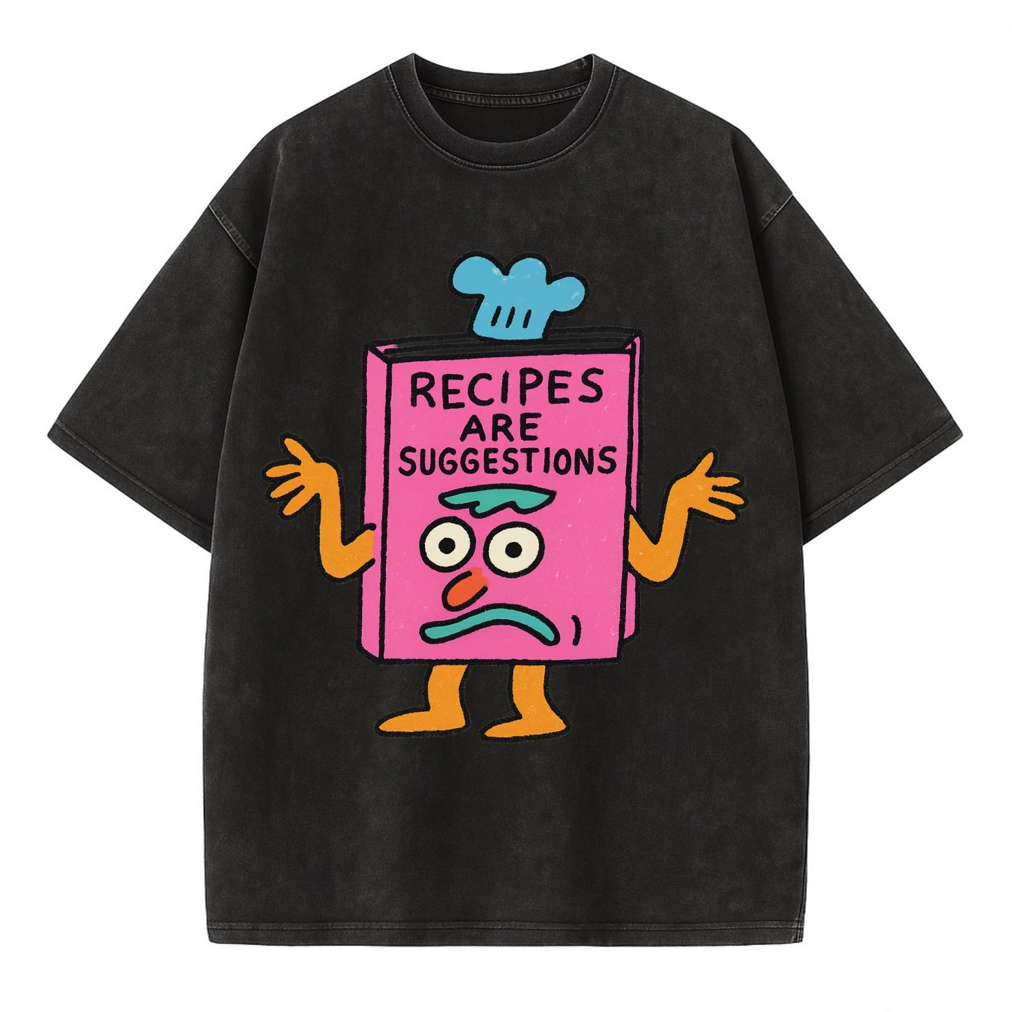 RECIPES ARE SUGGESTIONS | Cookbook shrugging - Vintage T-shirt - Black