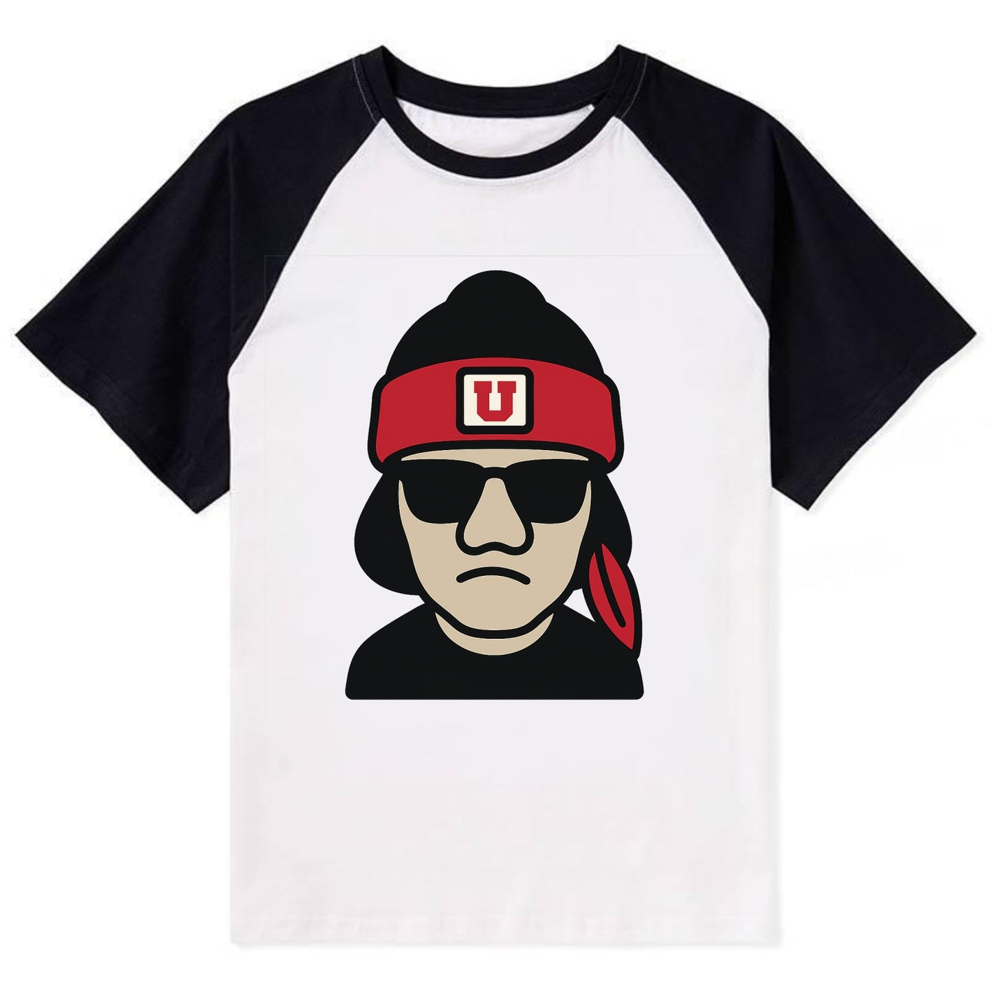 Salt Lake Ute wearing Utah beanie with U patch - Contrast Raglan T-shirt - Black