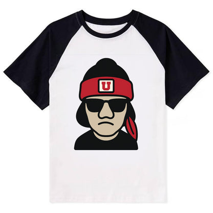 Salt Lake Ute wearing Utah beanie with U patch - Contrast Raglan T-shirt - Black