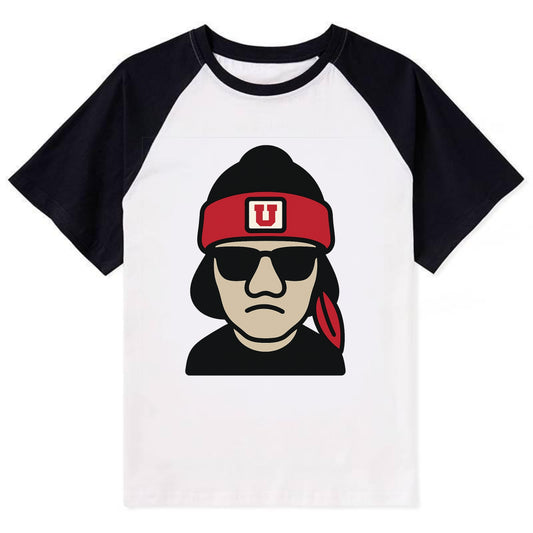 Salt Lake Ute wearing Utah beanie with U patch - Contrast Raglan T-shirt - Black