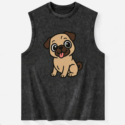 Pug - Tilted head with tongue out - Vintage Washed Tank - Black