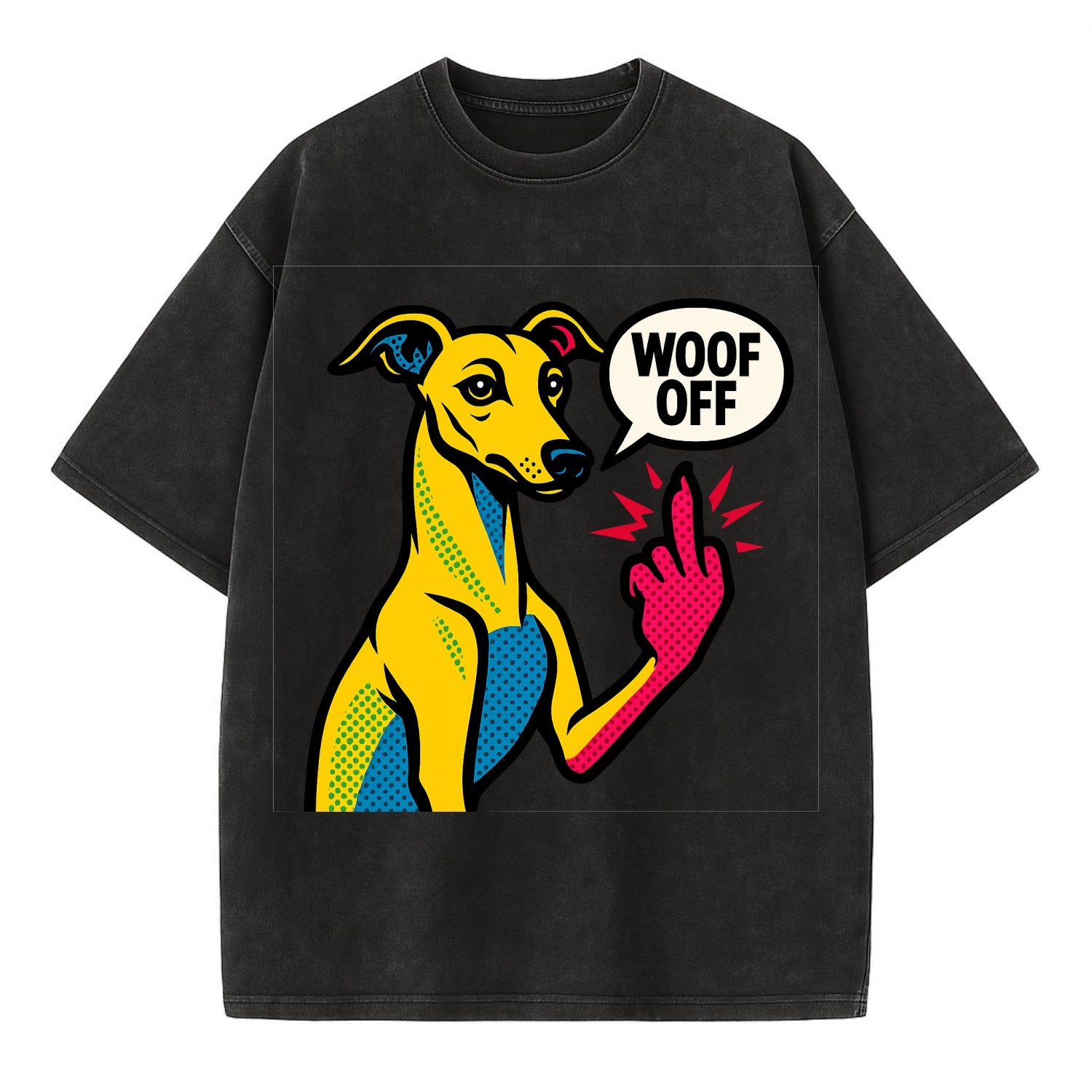 Whippet sleek athletic greyhound-like, elegant long paw giving sass - Vintage T-shirt - Black