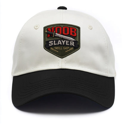 NOOB SLAYER - sword through noob text in red and silver , skill gap - Two Tone Cap - Black
