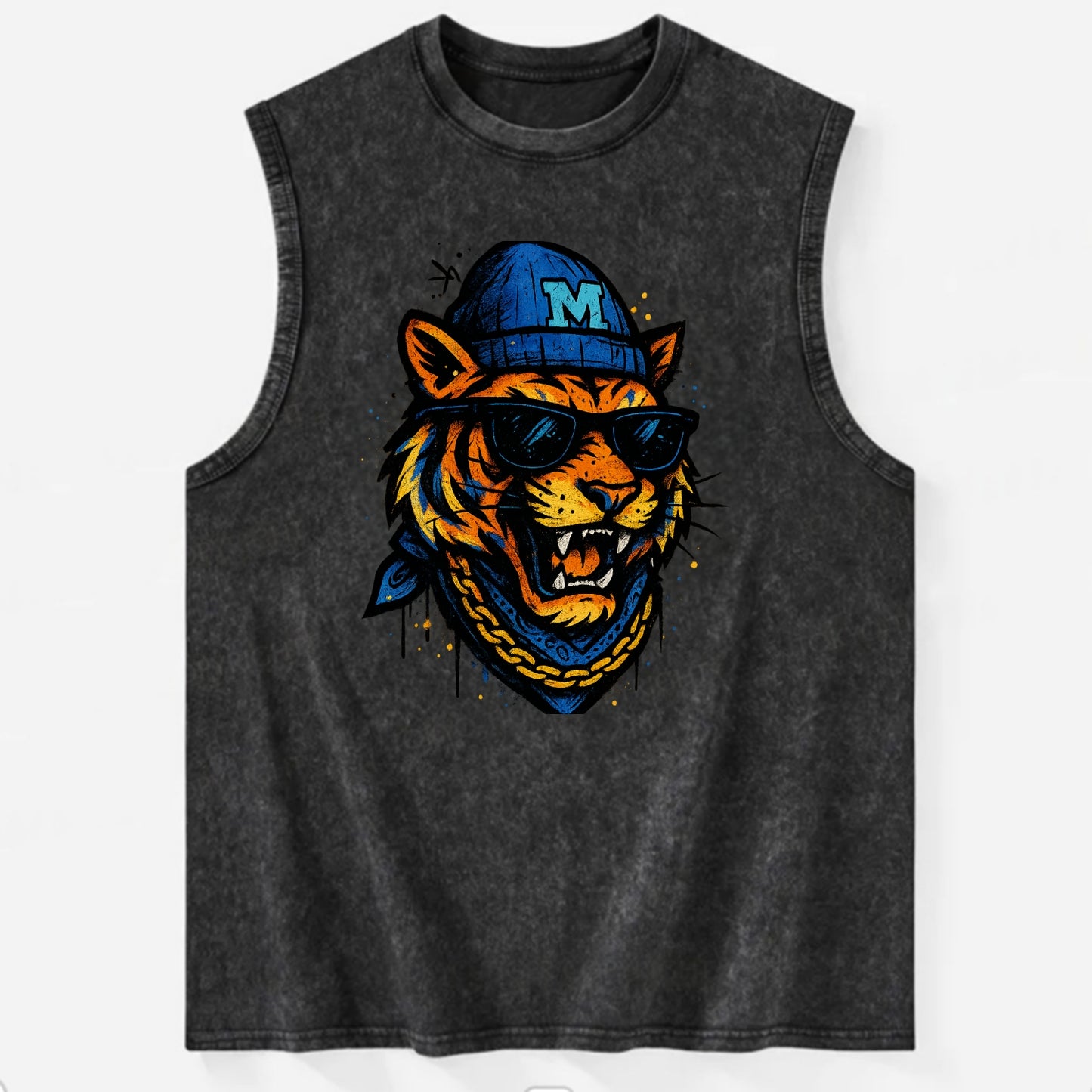Memphis Tiger wearing Memphis beanie with M patch - Vintage Washed Tank - Black