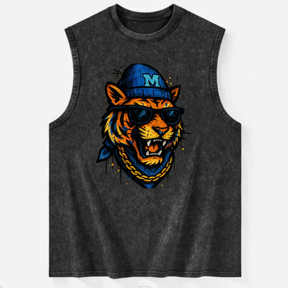 Memphis Tiger wearing Memphis beanie with M patch - Vintage Washed Tank - Black
