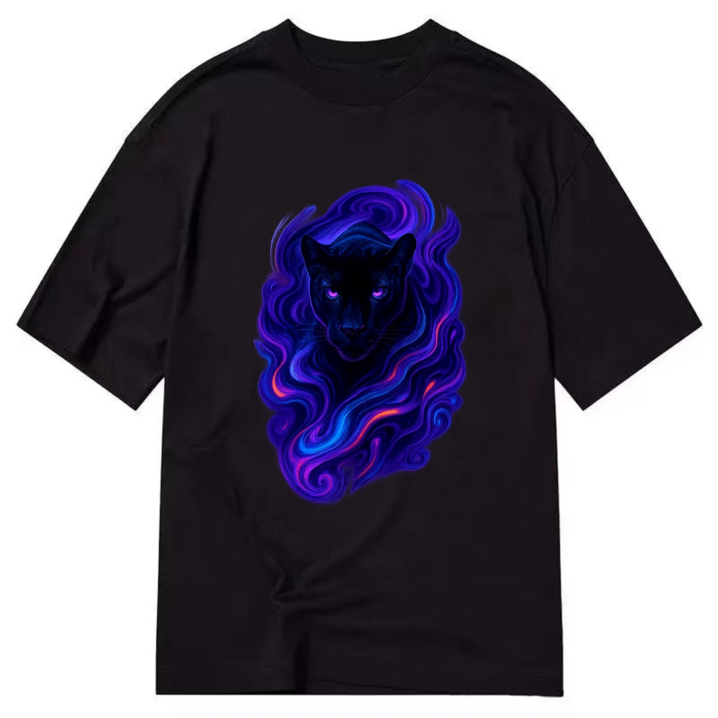 Sleek black panther emerging from swirls of deep purple and electric blue, - Classic T-shirt - Black