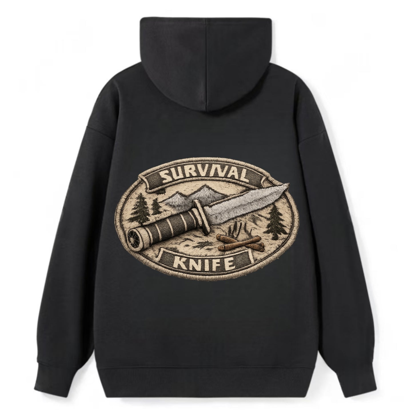 SURVIVAL KNIFE - fixed blade with compass in silver and black , bushcraft - Classic Pullover Hoodie - Black