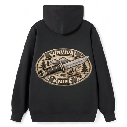 SURVIVAL KNIFE - fixed blade with compass in silver and black , bushcraft - Classic Pullover Hoodie - Black