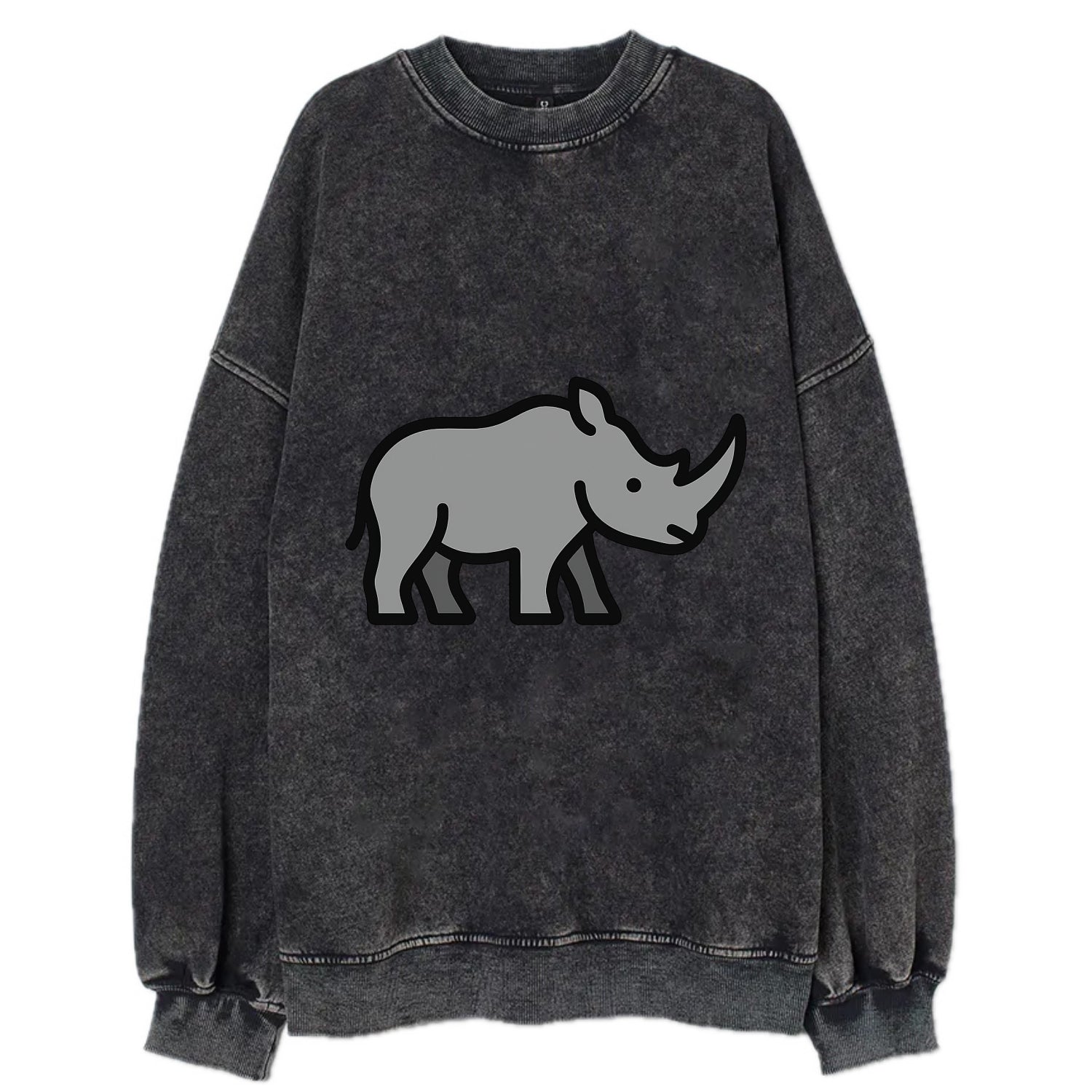 Rhinoceros - Gray with horn flat side profile - Vintage Sweatshirt - Black