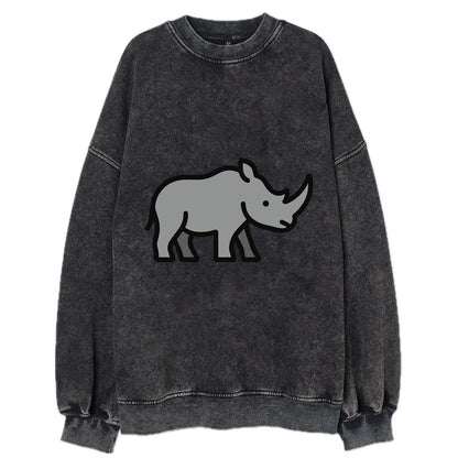 Rhinoceros - Gray with horn flat side profile - Vintage Sweatshirt - Black