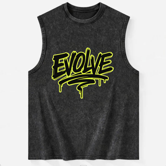 Bold typography design - "EVOLVE" - changing, becoming better - Vintage Washed Tank - Black