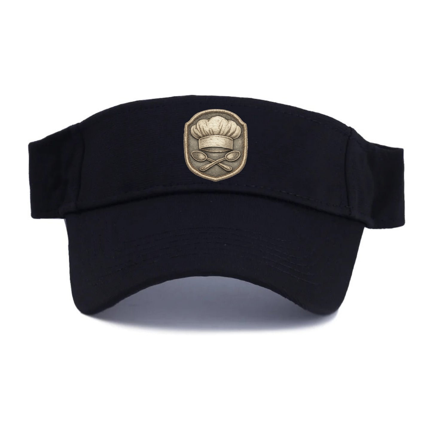 Embroidered patch design - COOKING CHEF HAT - toque blanche with crossed spoons in white - Visor - Black