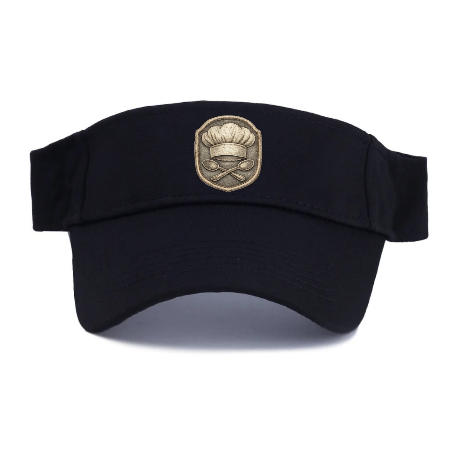 Embroidered patch design - COOKING CHEF HAT - toque blanche with crossed spoons in white - Visor - Black