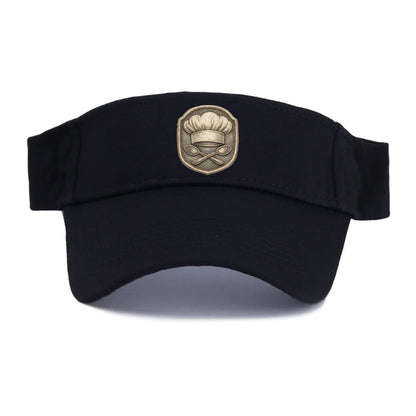Embroidered patch design - COOKING CHEF HAT - toque blanche with crossed spoons in white - Visor - Black