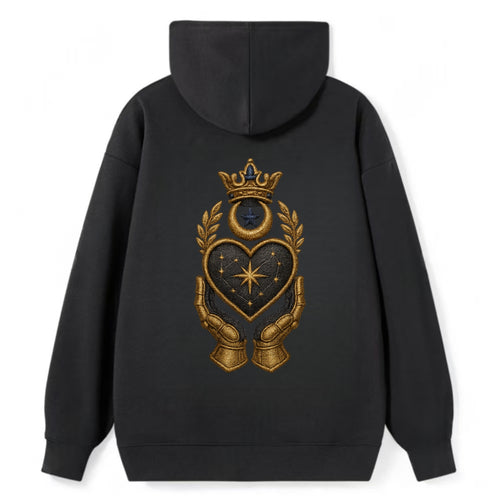 Crowned heart with Art Deco sunburst crown and geometric filigree hands - Classic Pullover Hoodie