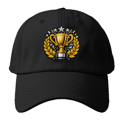 Embroidered patch design - CHAMPIONSHIP TROPHY - golden trophy cup with laurels in - Baseball Cap - Black