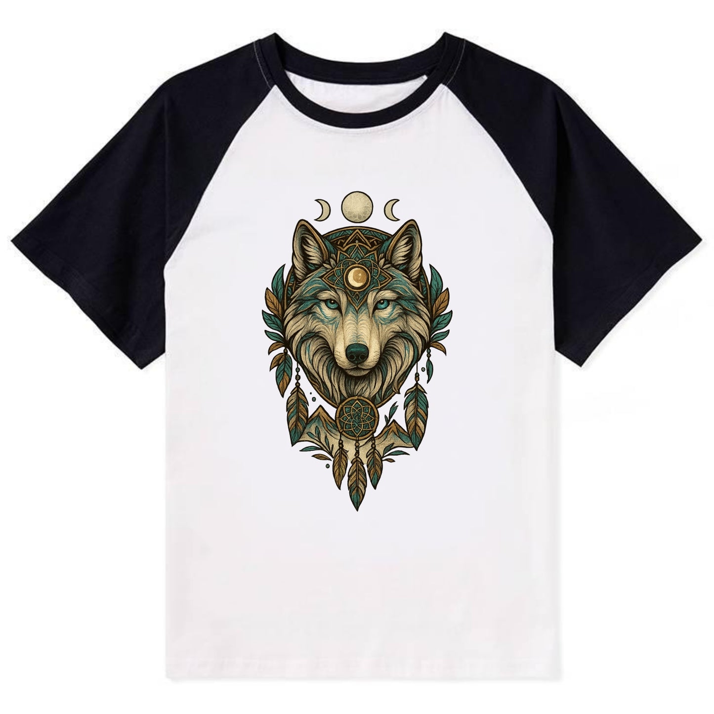 Pearl Wolf Shimmer  - Contrast Raglan T-shirt - Black