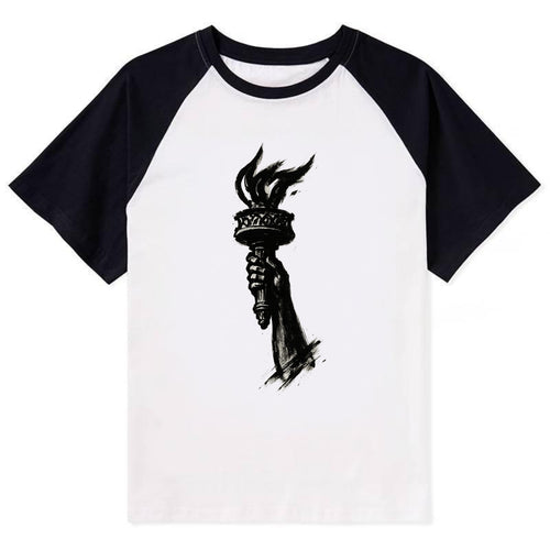 Statue of Liberty torch - freedom and democracy ink painting - Contrast Raglan T-shirt