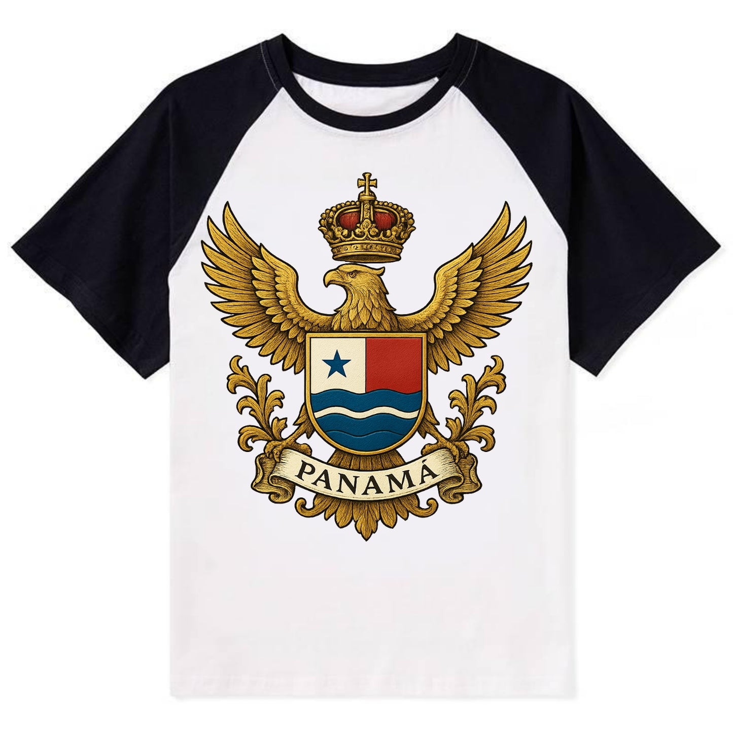 Panama Heritage Badge  - Contrast Raglan T-shirt - Black