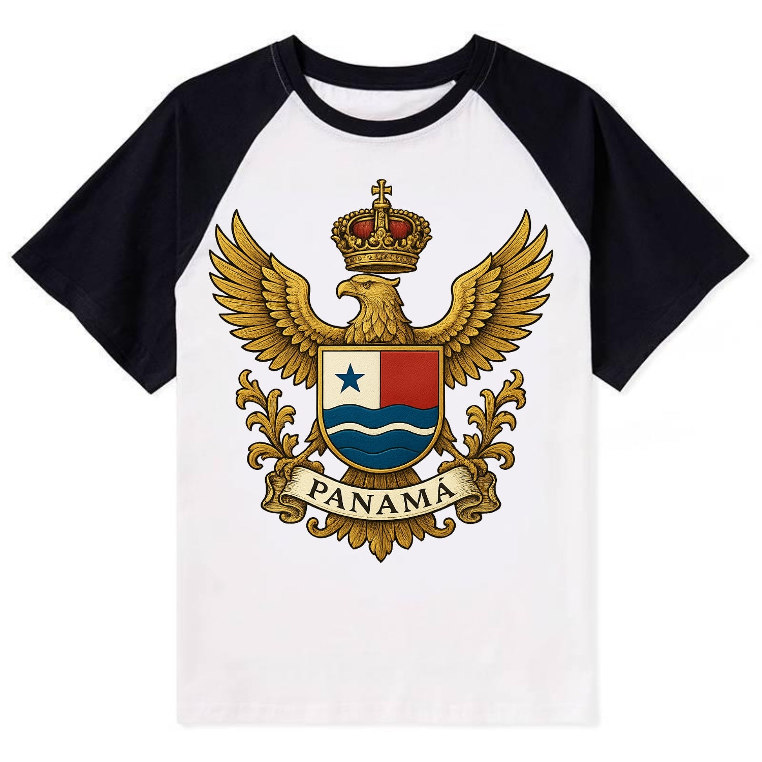 Panama Heritage Badge  - Contrast Raglan T-shirt - Black