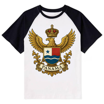 Panama Heritage Badge  - Contrast Raglan T-shirt - Black