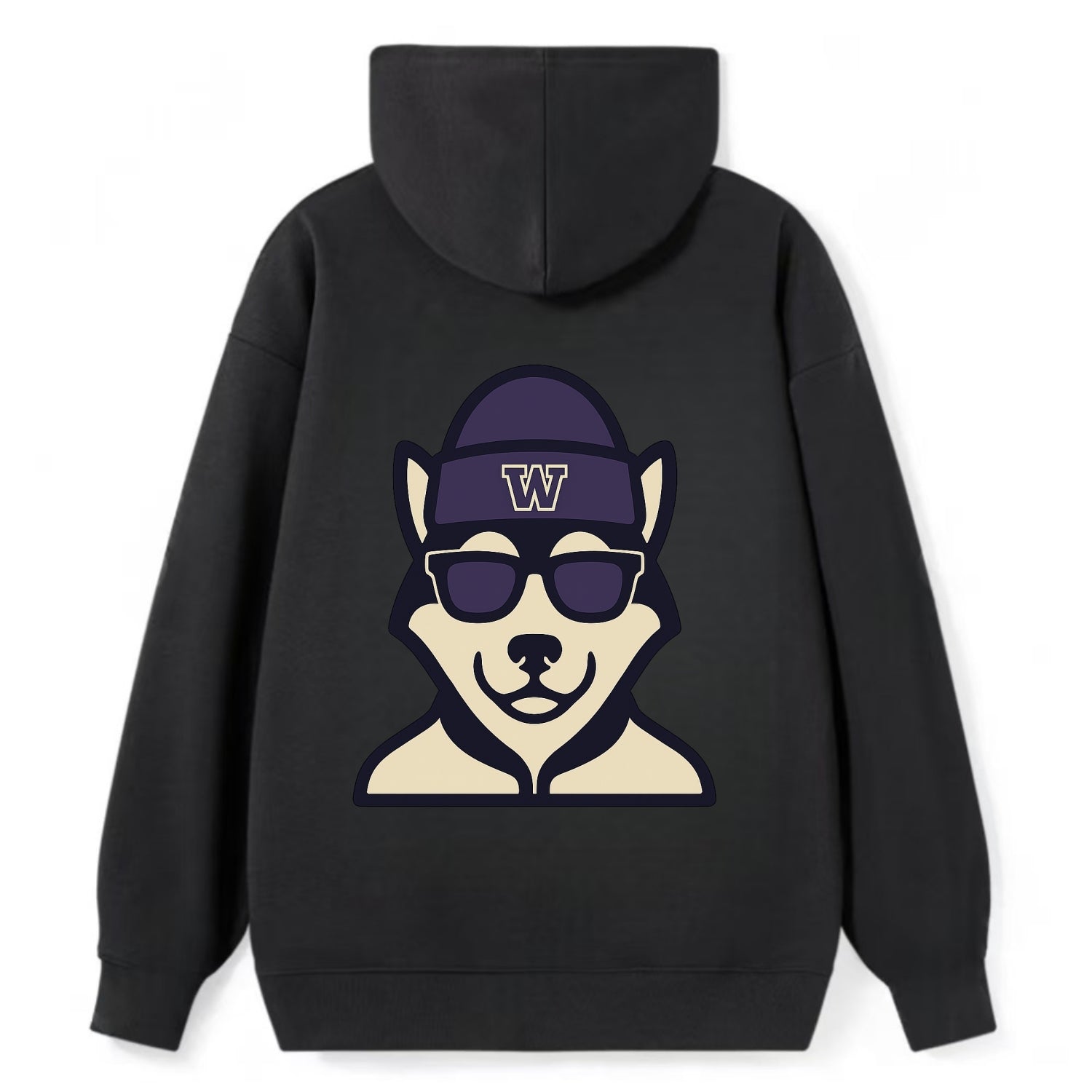 Seattle Husky wearing Washington beanie with W patch - Classic Pullover Hoodie - Black