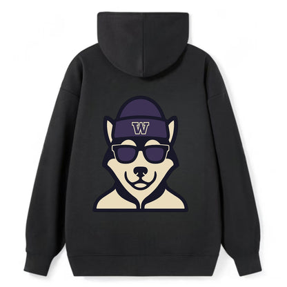 Seattle Husky wearing Washington beanie with W patch - Classic Pullover Hoodie - Black
