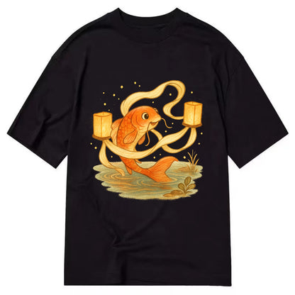 Koi weaving silk streamers through floating lanterns on tranquil water - Classic T-shirt - Black