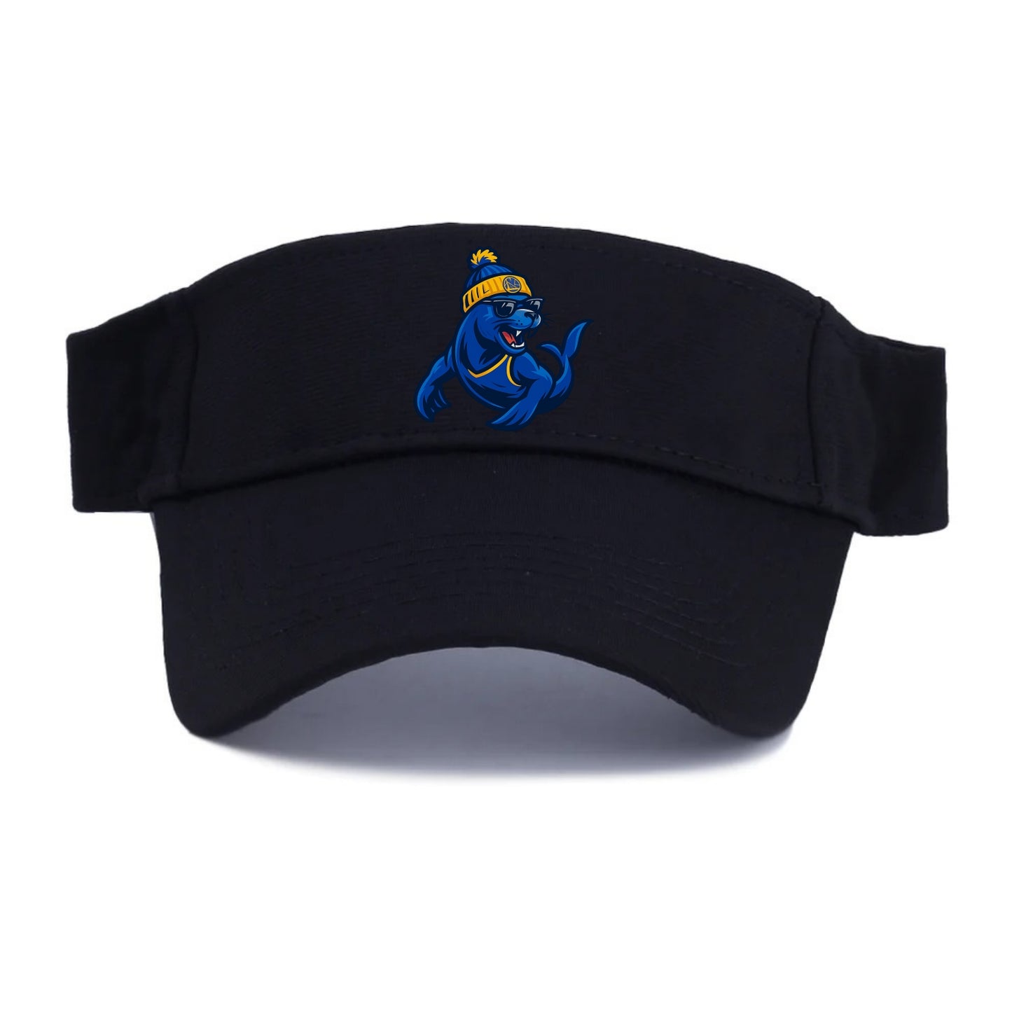 Bay Area Sea Lion wearing Warriors blue and gold beanie with Golden Gate and wayfarer - Visor - Black