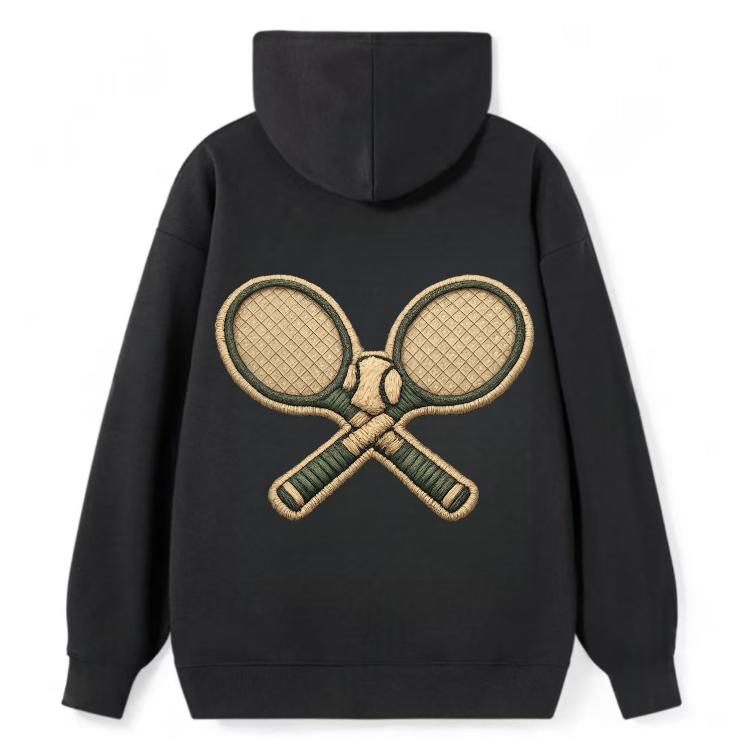 Embroidered patch design - TENNIS RACKET CROSSED - tennis rackets with - Classic Pullover Hoodie - Black