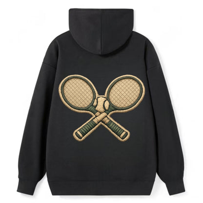 Embroidered patch design - TENNIS RACKET CROSSED - tennis rackets with - Classic Pullover Hoodie - Black