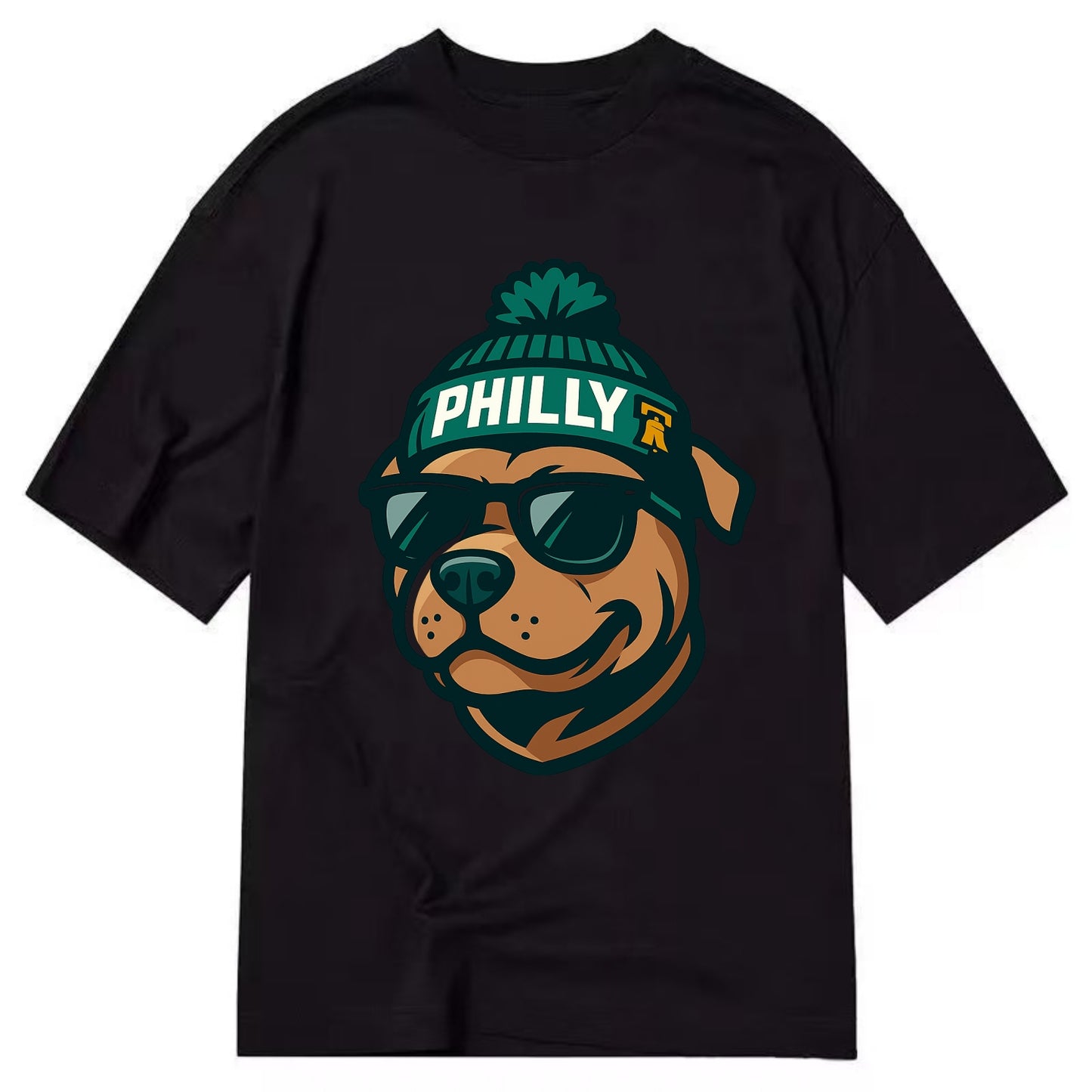 Philly Pitbull wearing Eagles beanie with Liberty Bell patch and wayfarer - Classic T-shirt - Black