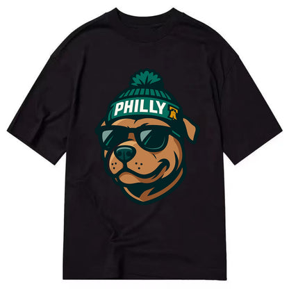Philly Pitbull wearing Eagles beanie with Liberty Bell patch and wayfarer - Classic T-shirt - Black