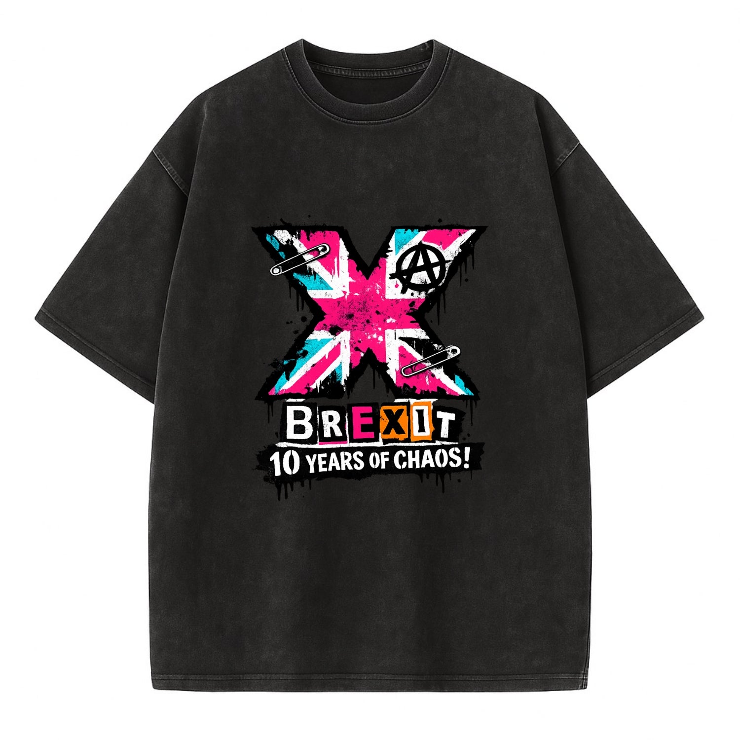 X YEARS | Roman numeral X massive | Union Jack fill pattern | Bold statement - Vintage T-shirt - Black