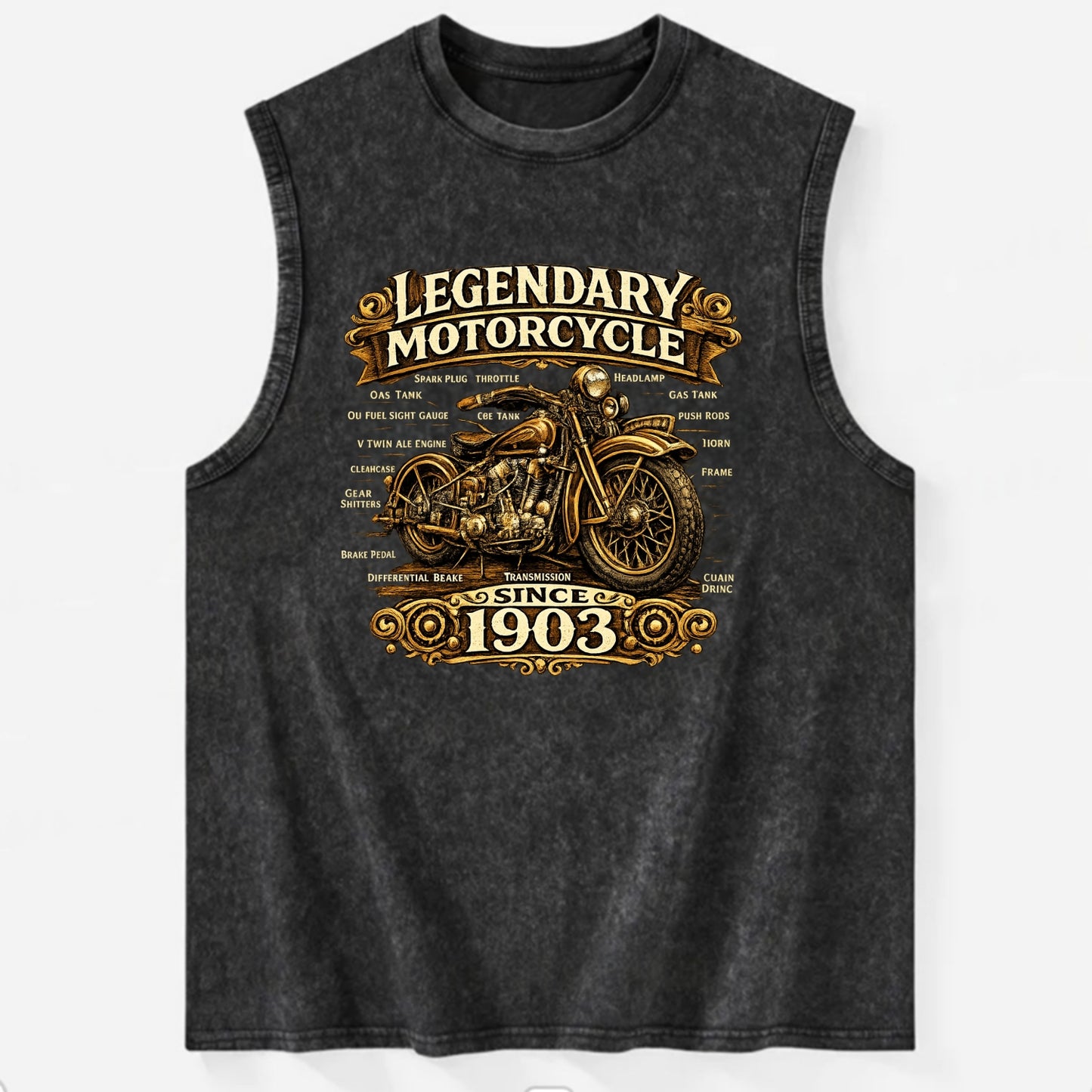 Legendary Motorcycle 1903 - Vintage Washed Tank - Black
