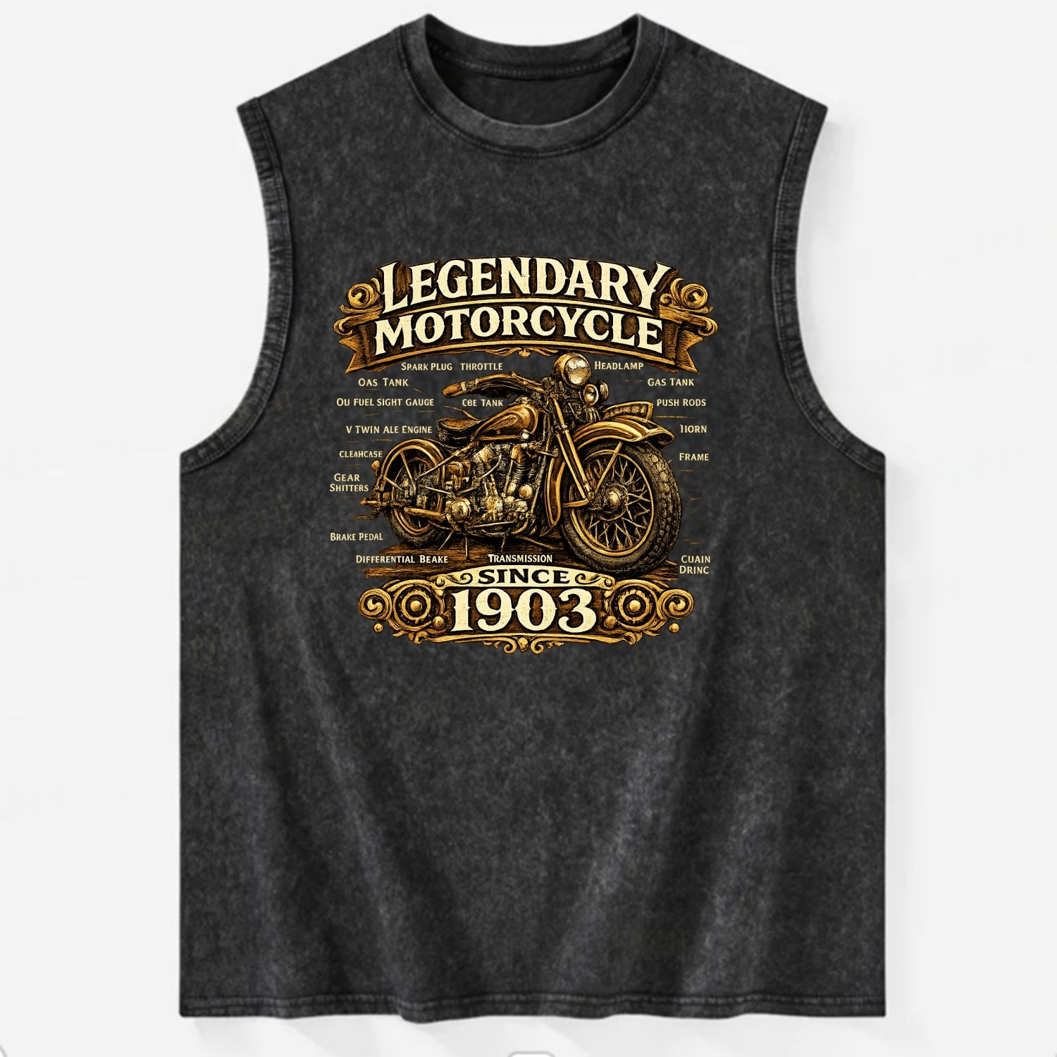 Legendary Motorcycle 1903 - Vintage Washed Tank - Black