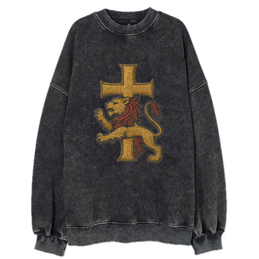 Lion and Cross  - Vintage Sweatshirt - Black