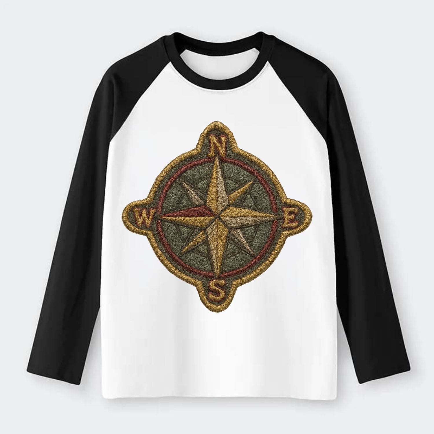 Compass rose with cardinal directions - explorer symbol - Raglan Long Sleeve T-Shirt - Black