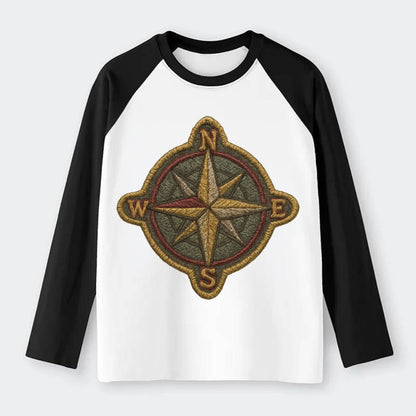 Compass rose with cardinal directions - explorer symbol - Raglan Long Sleeve T-Shirt - Black