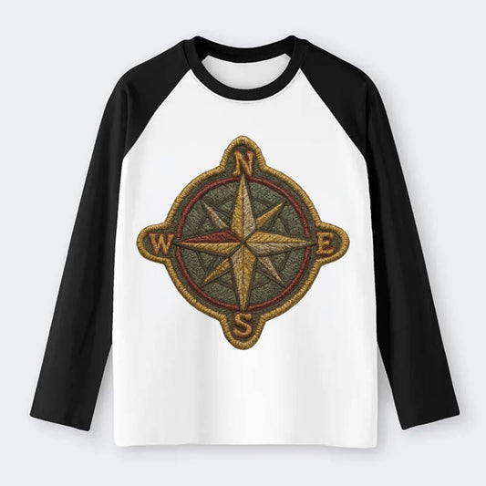 Compass rose with cardinal directions - explorer symbol - Raglan Long Sleeve T-Shirt - Black