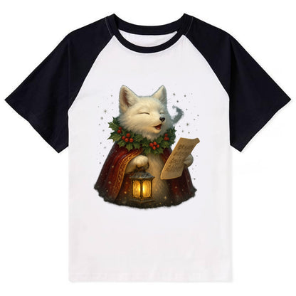 Snowbound Arctic Fox Caroler  - Contrast Raglan T-shirt - Black