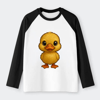 Baby Duck Duckling - yellow fluffy, orange beak, bright eyes, - Raglan Long Sleeve T-Shirt - Black