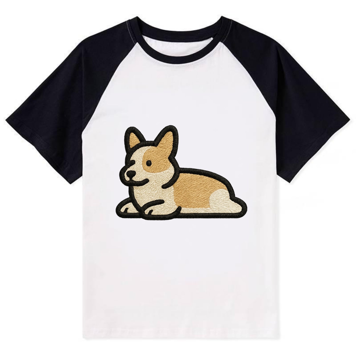 Corgi - Sploot lying position - Contrast Contrast Raglan T-shirt - Black