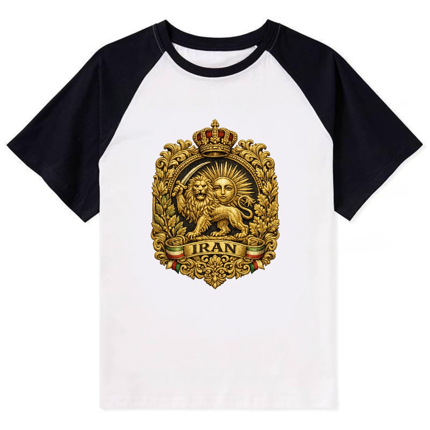 Iran Lion Sun Badge - Contrast Raglan T-shirt - Black