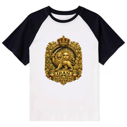 Iran Lion Sun Badge - Contrast Raglan T-shirt - Black