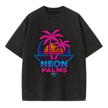 Neon Palms - Vintage T-shirt - Black